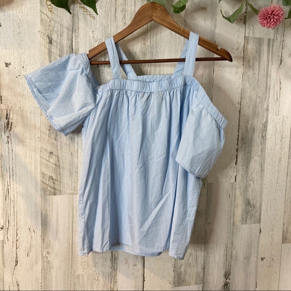 Francescas | Blue Embroidered Off the Shoulder Top cottage core - Picture 7 of 12